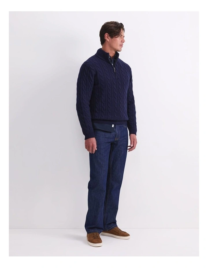 Cable Knit Quarter Zip T-shirt in Blue image 3