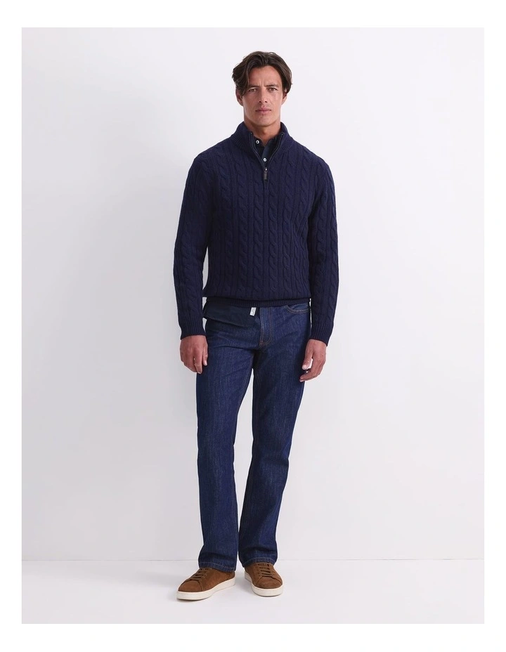 Cable Knit Quarter Zip T-shirt in Blue image 4