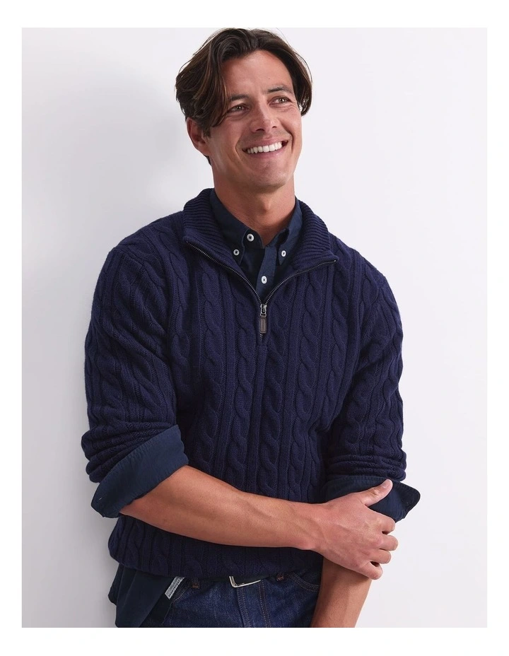 Cable Knit Quarter Zip T-shirt in Blue image 5