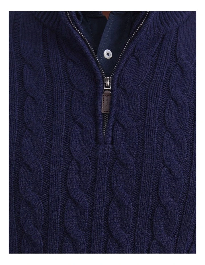 Cable Knit Quarter Zip T-shirt in Blue image 7