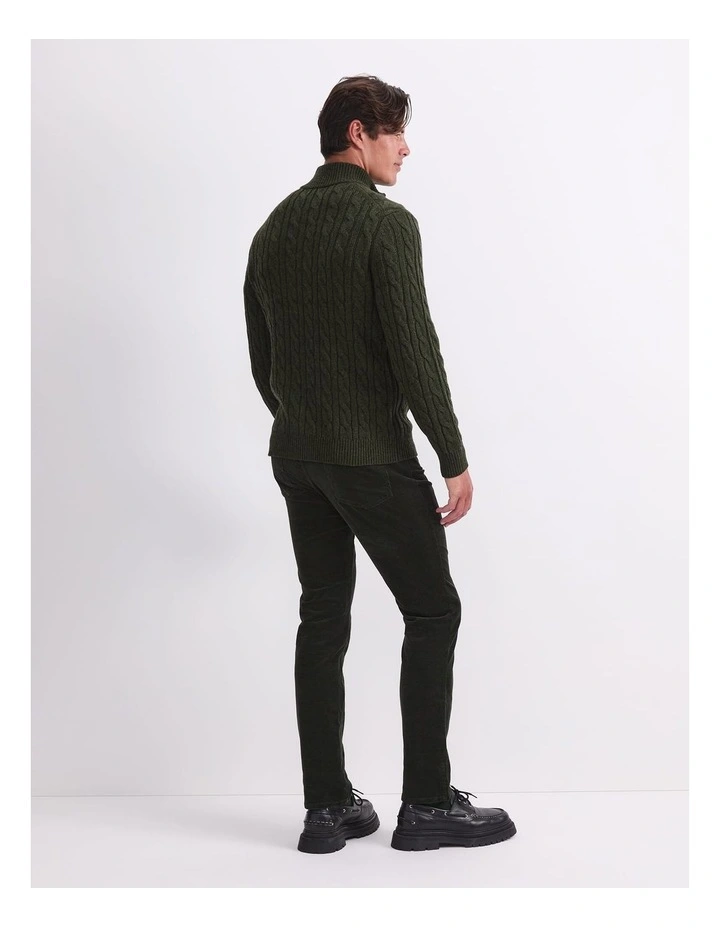 Cable Knit Quarter Zip T-shirt in Green image 2