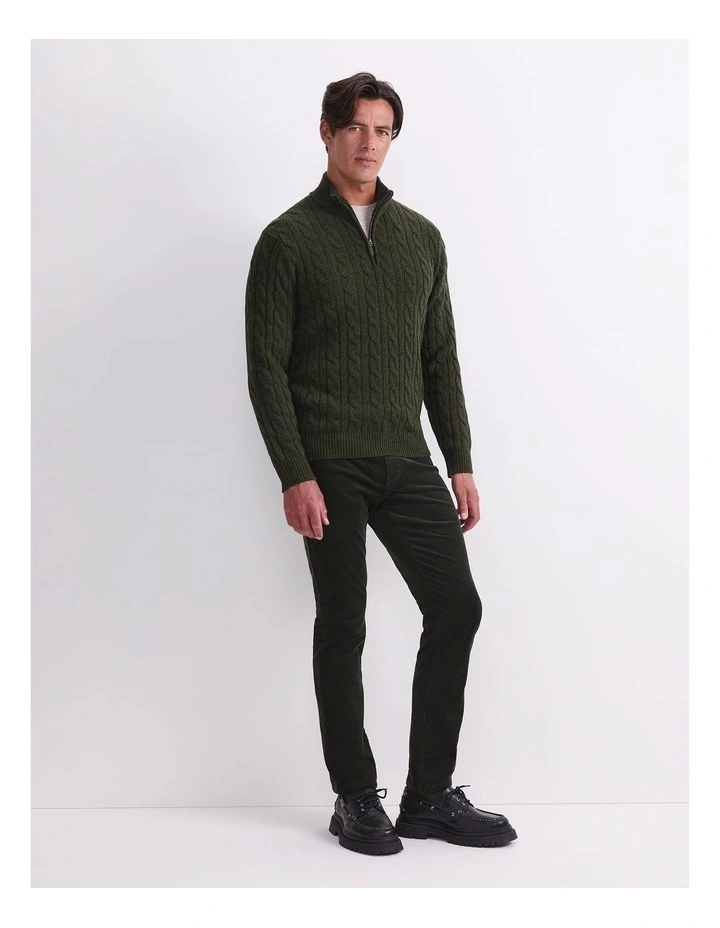 Cable Knit Quarter Zip T-shirt in Green image 3