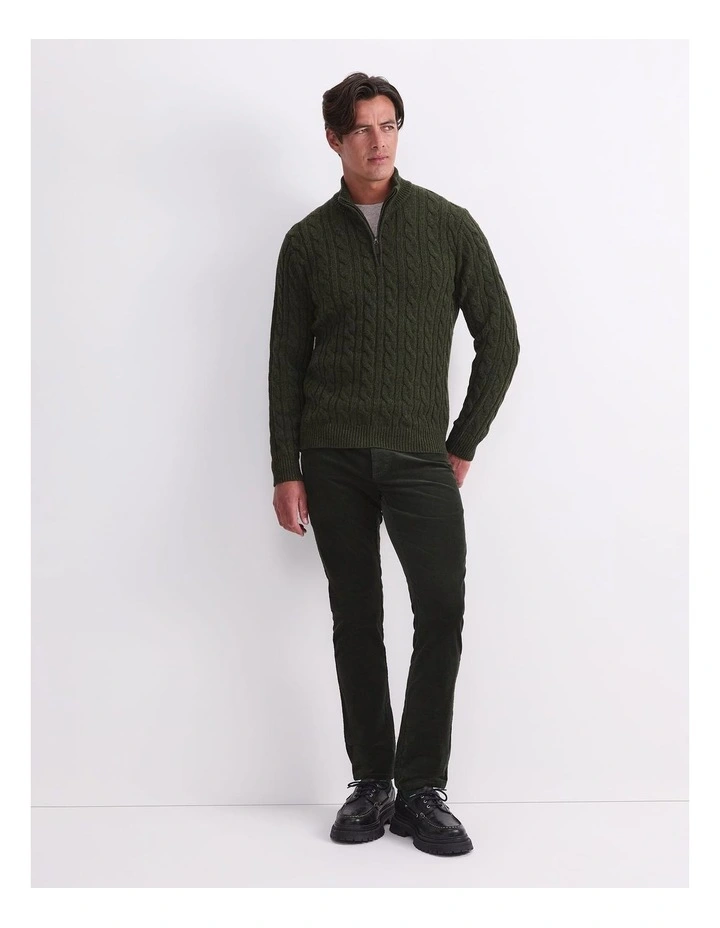 Cable Knit Quarter Zip T-shirt in Green image 4