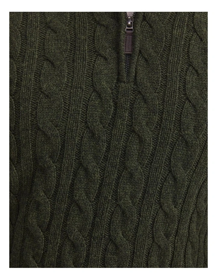 Cable Knit Quarter Zip T-shirt in Green image 7