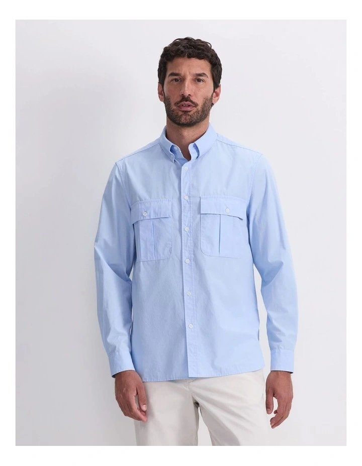 Long Sleeve Military Shirt in Blue image 1