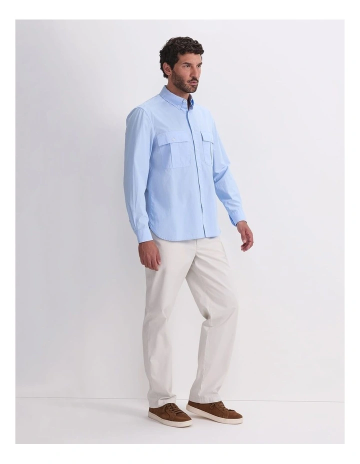 Long Sleeve Military Shirt in Blue image 3