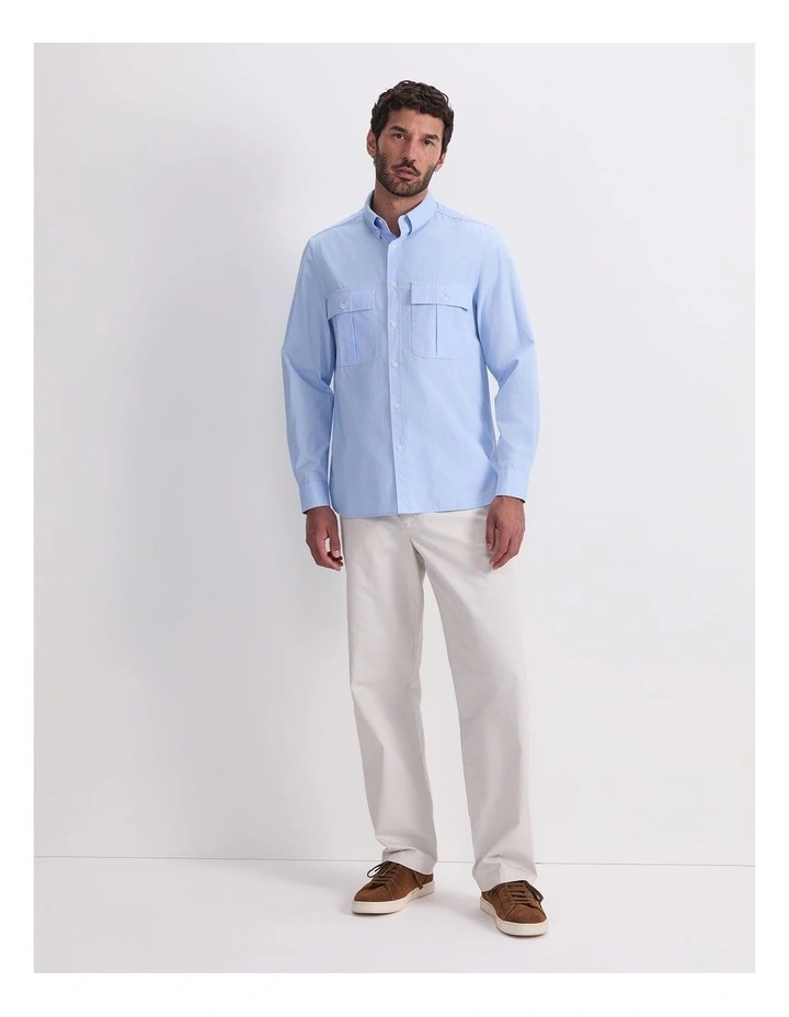 Long Sleeve Military Shirt in Blue image 4