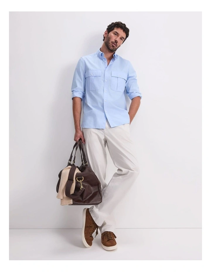 Long Sleeve Military Shirt in Blue image 5
