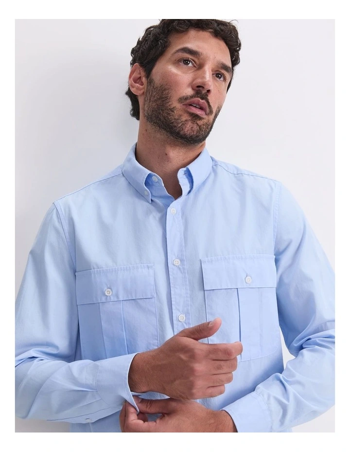 Long Sleeve Military Shirt in Blue image 6