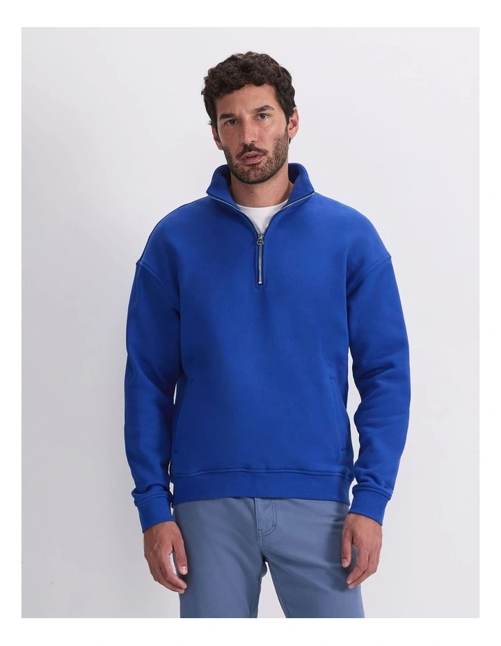 Quarter Zip Sweatshirt in Blue image 1
