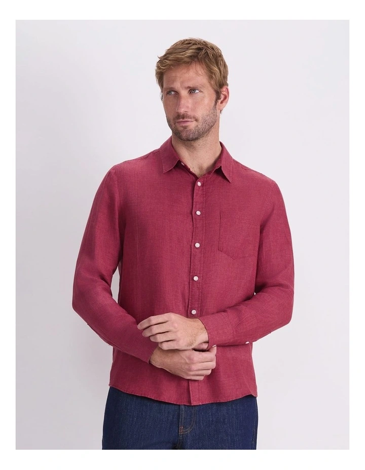 Linen Long Sleeve Delave Shirt in Wine image 1