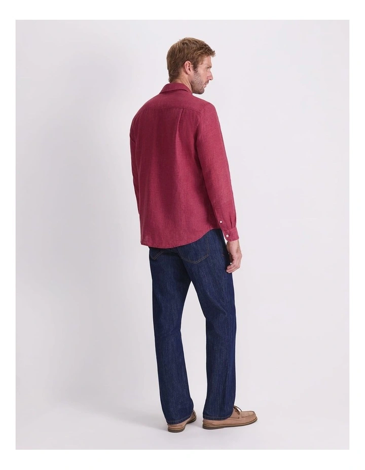 Linen Long Sleeve Delave Shirt in Wine image 2