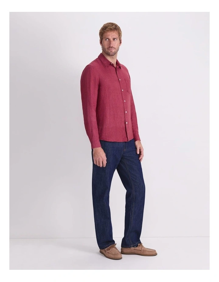 Linen Long Sleeve Delave Shirt in Wine image 3