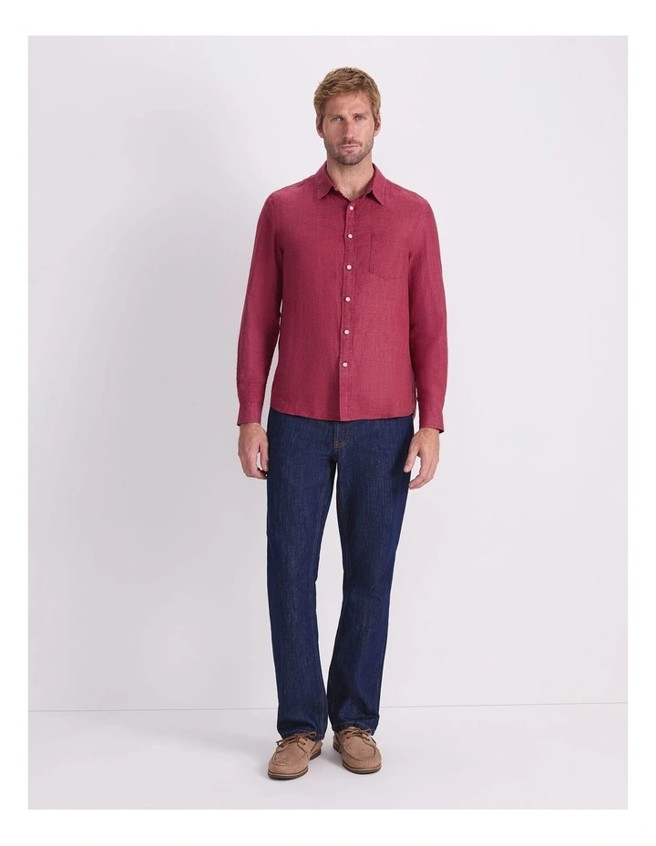 Linen Long Sleeve Delave Shirt in Wine image 4