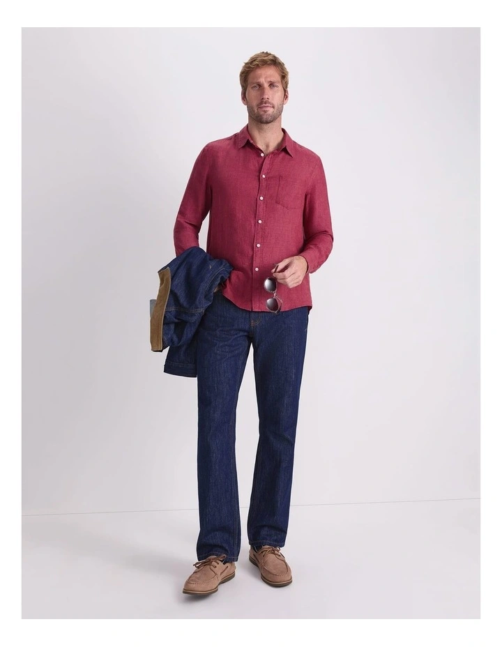 Linen Long Sleeve Delave Shirt in Wine image 5