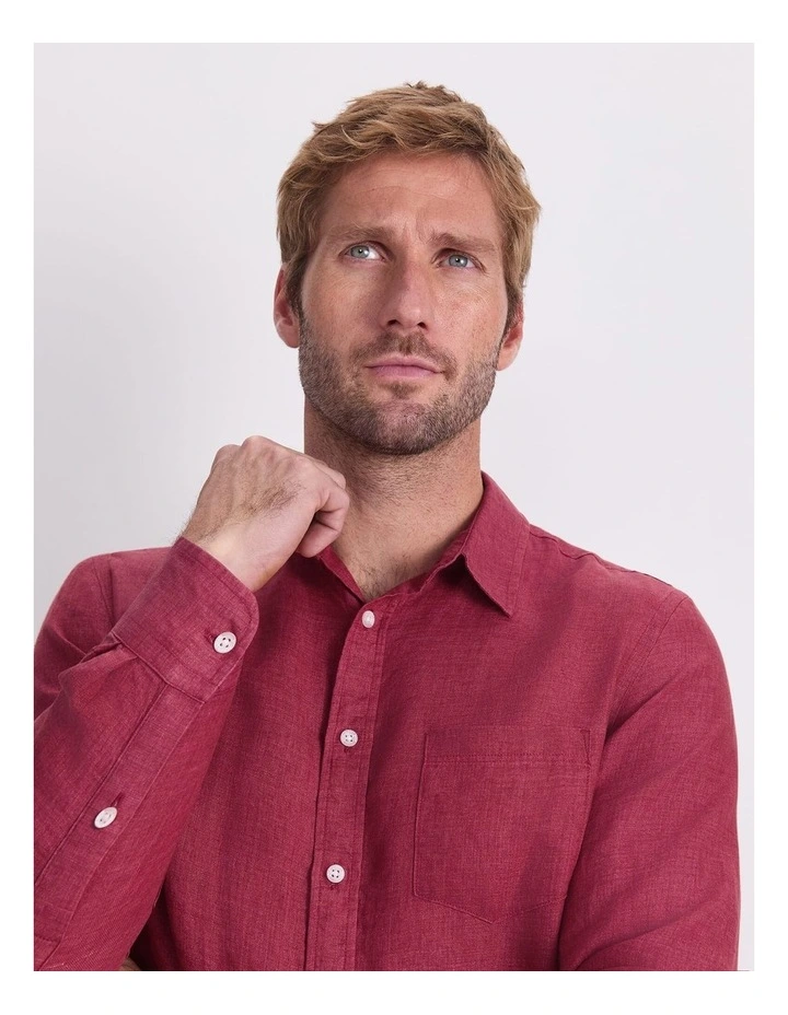 Linen Long Sleeve Delave Shirt in Wine image 6