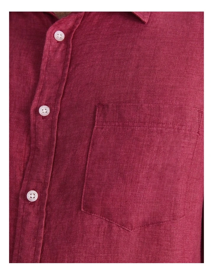 Linen Long Sleeve Delave Shirt in Wine image 7