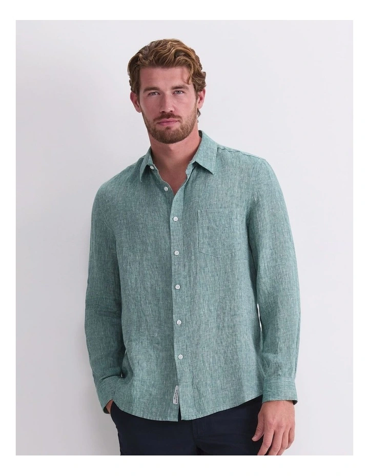 Long Sleeve Linen Yarn-Dyed Shirt image 1
