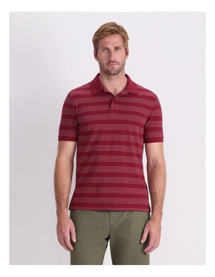 Pique Polo in Wine Stripe image 1