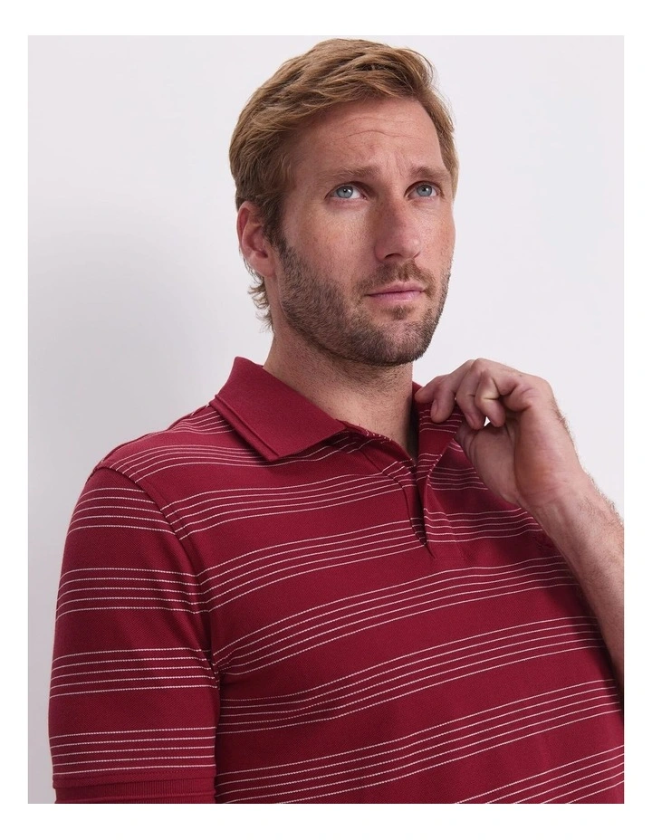 Pique Polo in Wine Stripe image 6