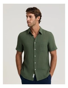 Short Sleeve Yarn-Dyed Linen Shirt