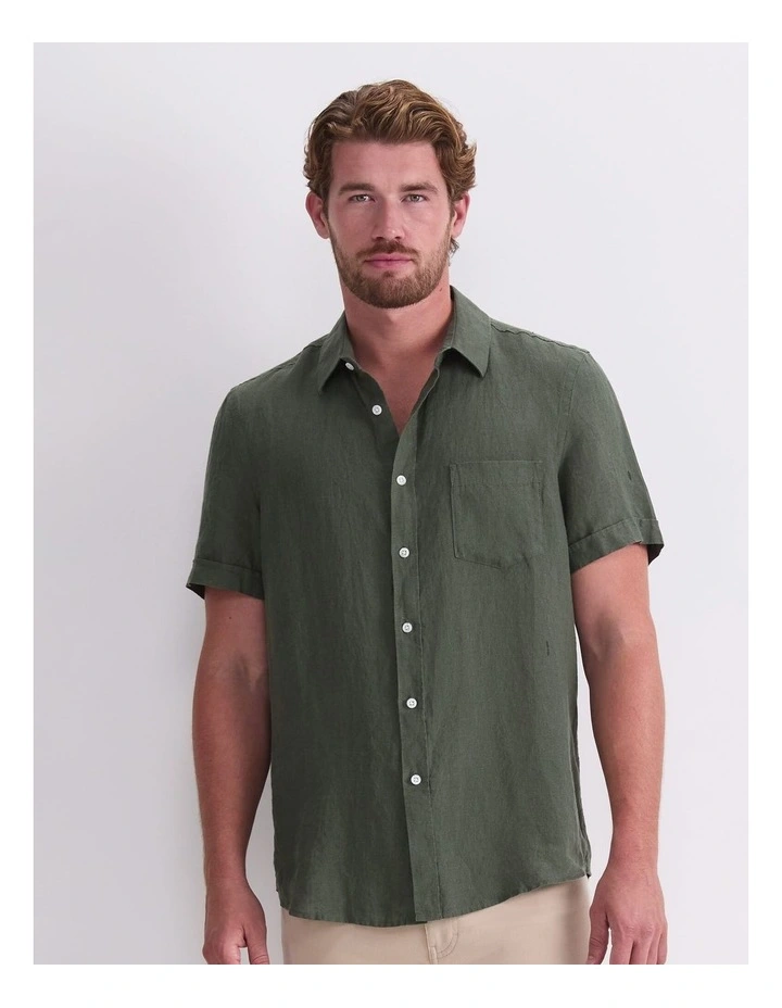 Short Sleeve Yarn-Dyed Linen Shirt image 1