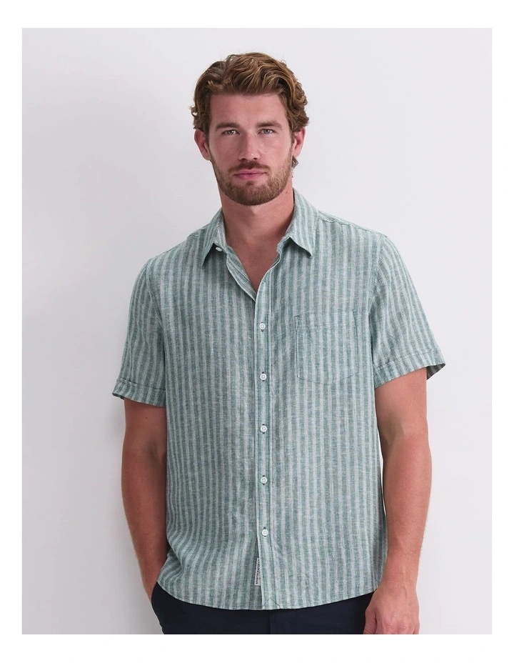 Linen Short Sleeve Stripe Shirt image 1