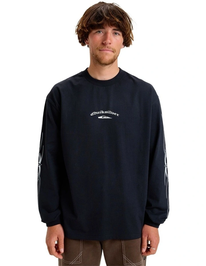 Stretch Tribal Long Sleeve T-shirt in Black image 1