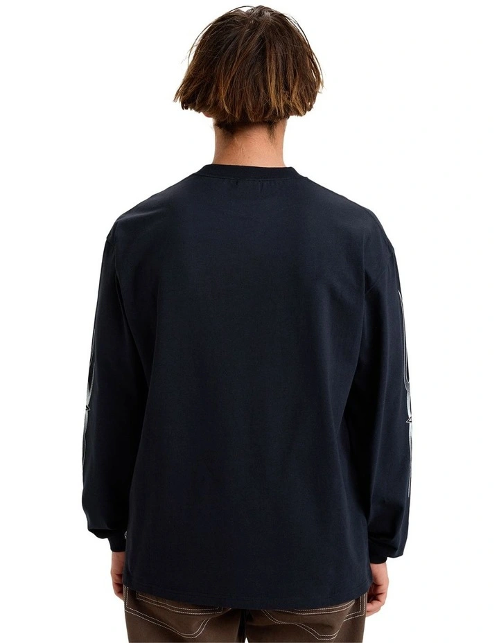 Stretch Tribal Long Sleeve T-shirt in Black image 2