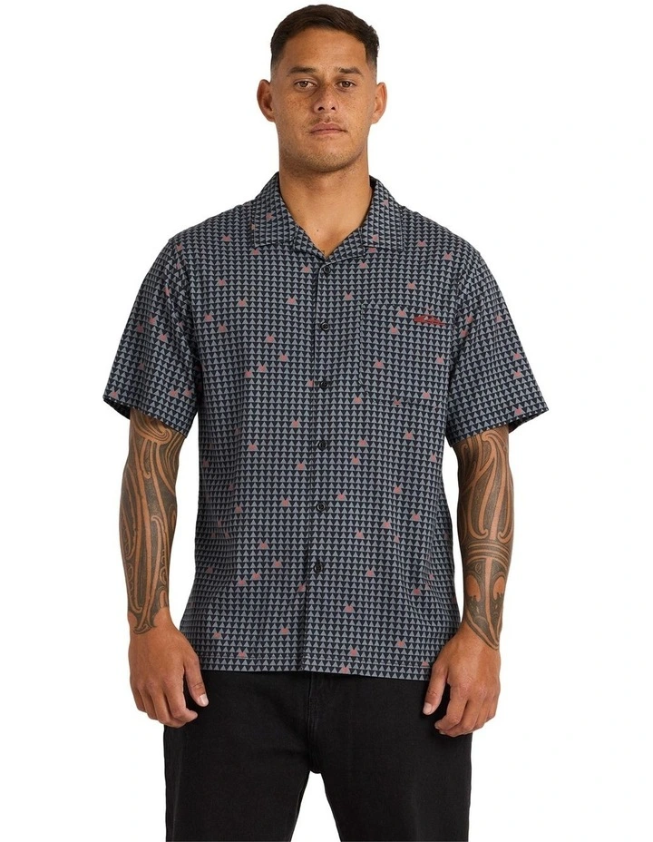 Kehu Woven Short Sleeve Shirt in Black image 1