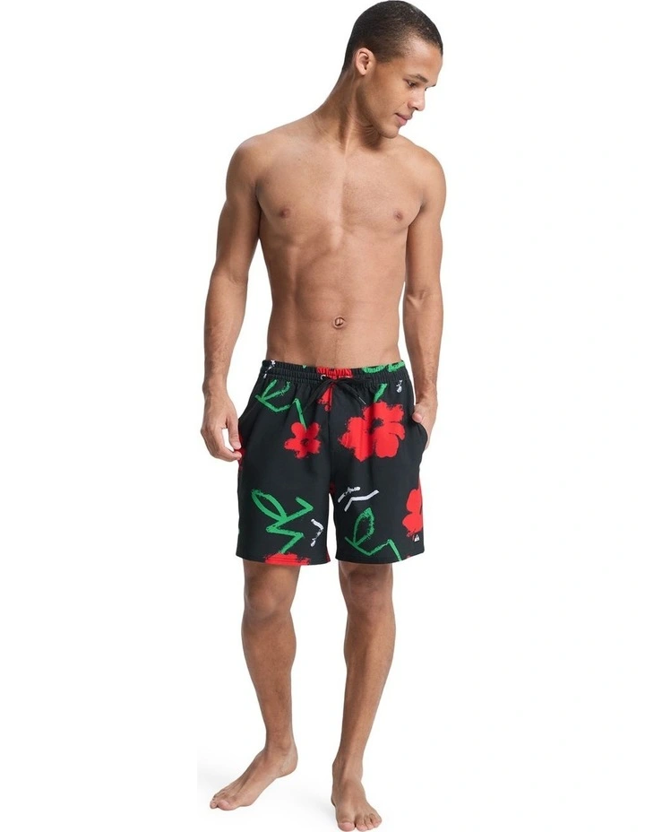 Stretch Printed Volley 17 Swim Shorts Black Street Floral image 5