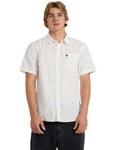 Apero Classic Short Sleeve Shirt Snow White Ditsy Hibiscus