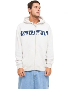 Impaired Panel Zip Through Hoodie in Snow Heather
