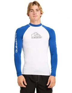 On Tour Long Sleeve Id Rashguard in White and Monaco Blue