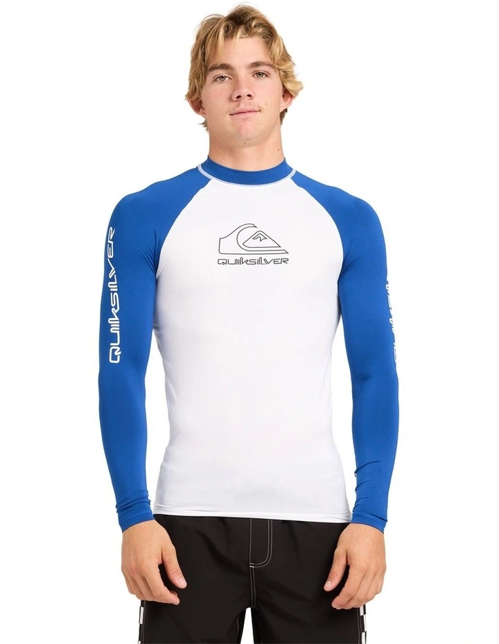 On Tour Long Sleeve Id Rashguard in White and Monaco Blue image 1