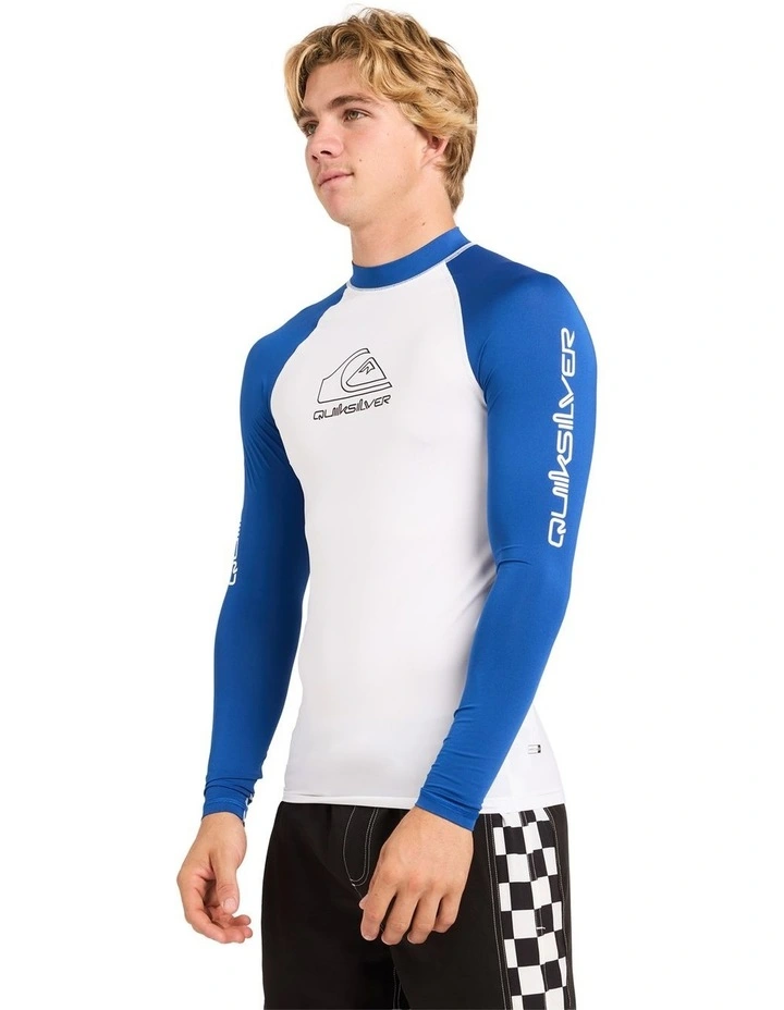 On Tour Long Sleeve Id Rashguard in White and Monaco Blue image 3
