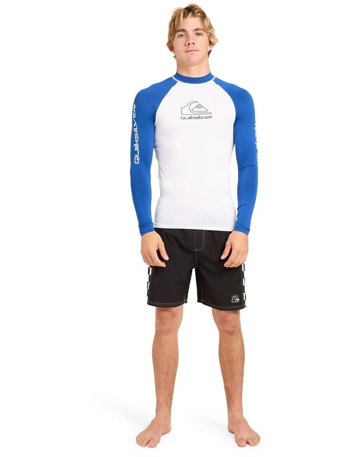 On Tour Long Sleeve Id Rashguard in White and Monaco Blue image 5