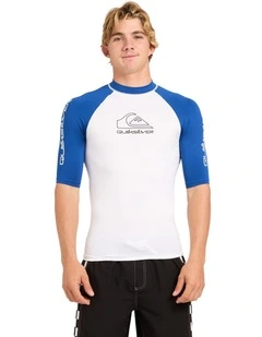 On Tour UPF 50 Short Sleeve Rashguard In White/monaco Blue