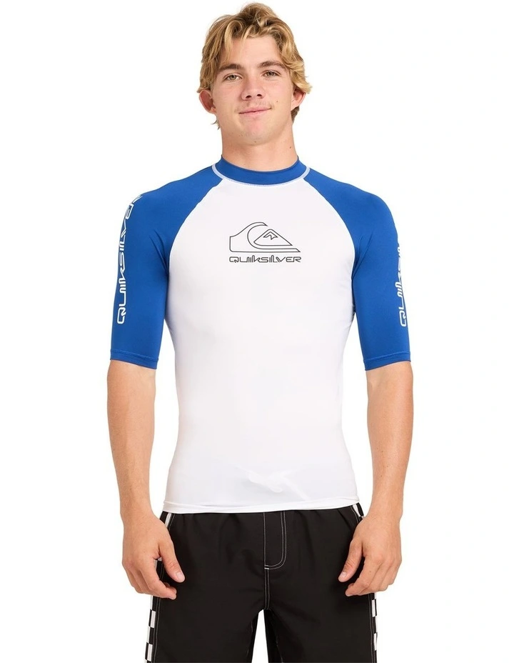 On Tour UPF 50 Short Sleeve Rashguard In White/monaco Blue image 1