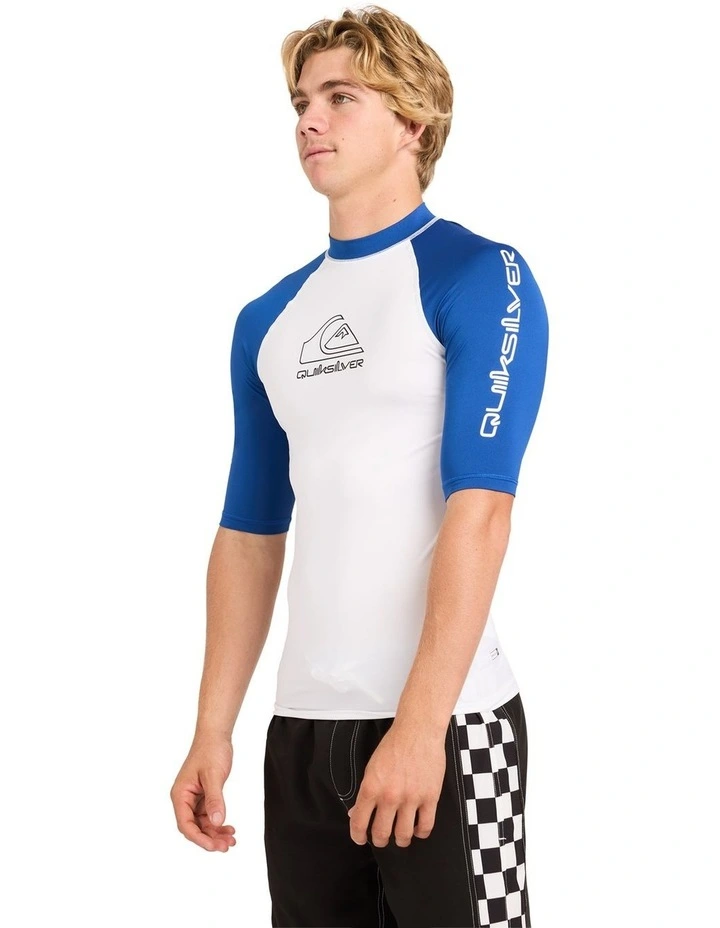 On Tour UPF 50 Short Sleeve Rashguard In White/monaco Blue image 3