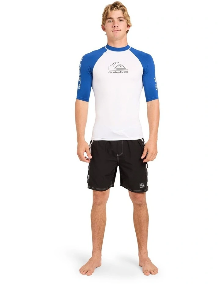 On Tour UPF 50 Short Sleeve Rashguard In White/monaco Blue image 5