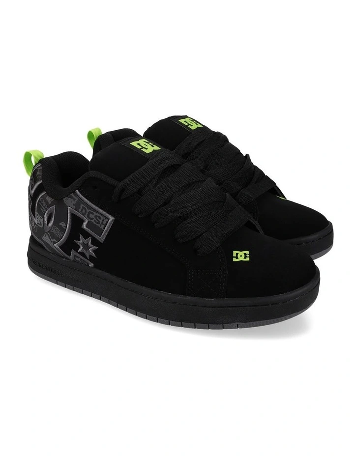 Court Graffik Skate Shoes in Black/Grey/Lime image 2