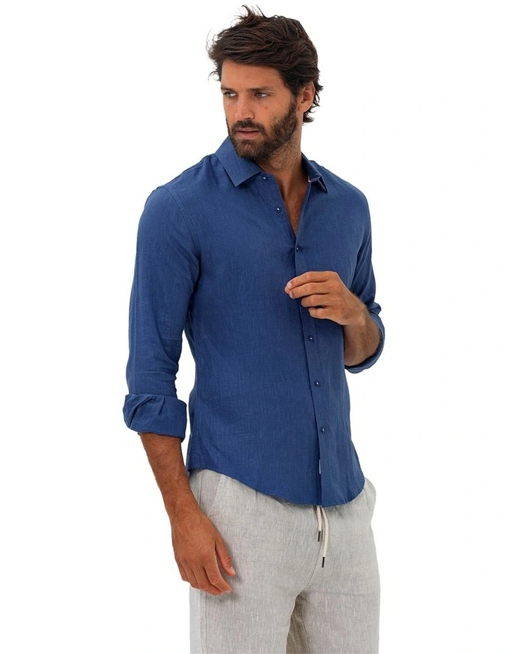 Linen Shirt in Indigo Blue image 3