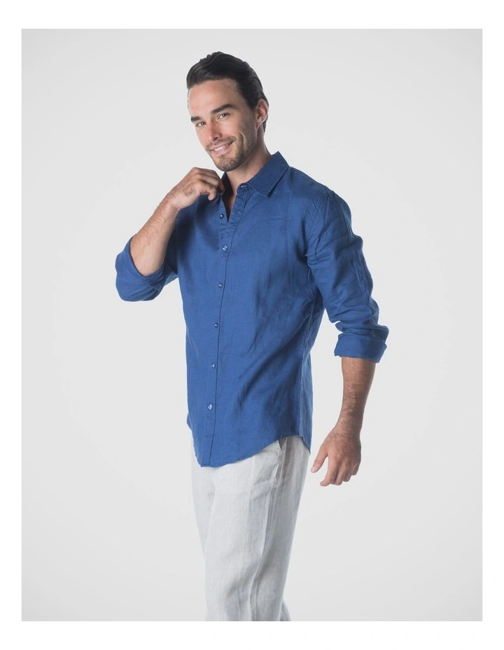 Linen Shirt in Indigo Blue image 3