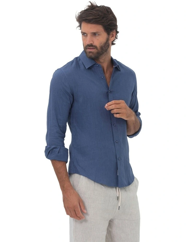 Linen Shirt in Indigo Blue image 3