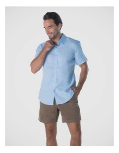 Summer Short Sleeve Linen Shirt in Blue