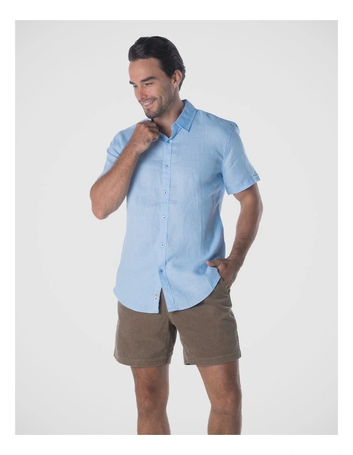 Summer Short Sleeve Linen Shirt in Blue image 1