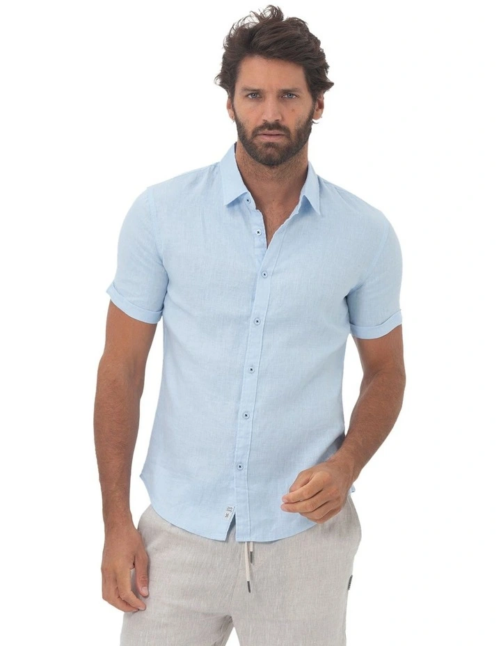 Summer Short Sleeve Linen Shirt in Blue image 1