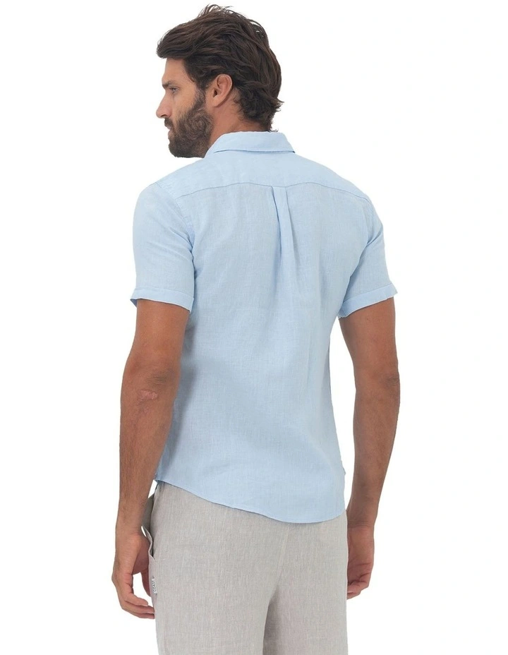 Summer Short Sleeve Linen Shirt in Blue image 2