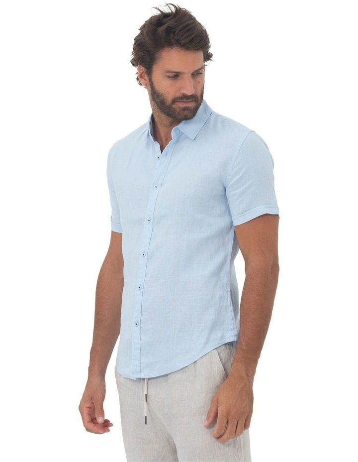 Summer Short Sleeve Linen Shirt in Blue image 3